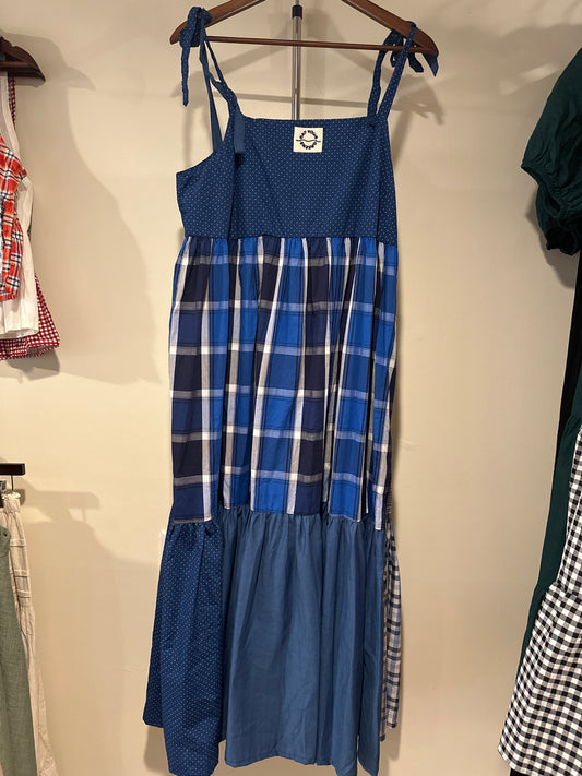 Navy Plaid Patchwork Dress