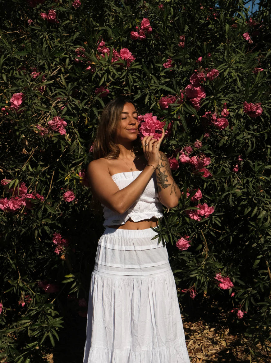 2pc White linen top/skirt