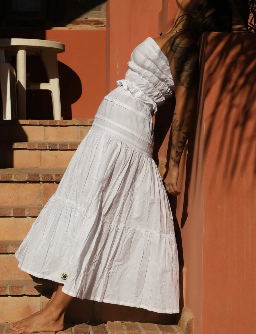 2pc White linen top/skirt