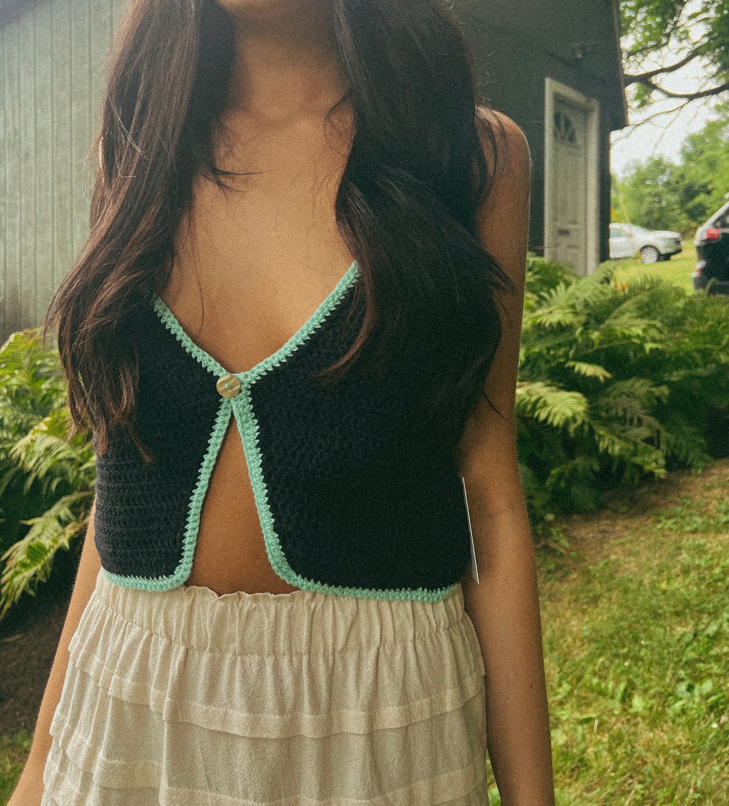 Black and Blue Crochet Top